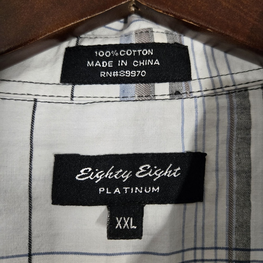 Eighty Eight Platinum Long Sleeve‎ Shirt Mens XXL 100% Cotton Plaid White Black - Picture 3 of 4
